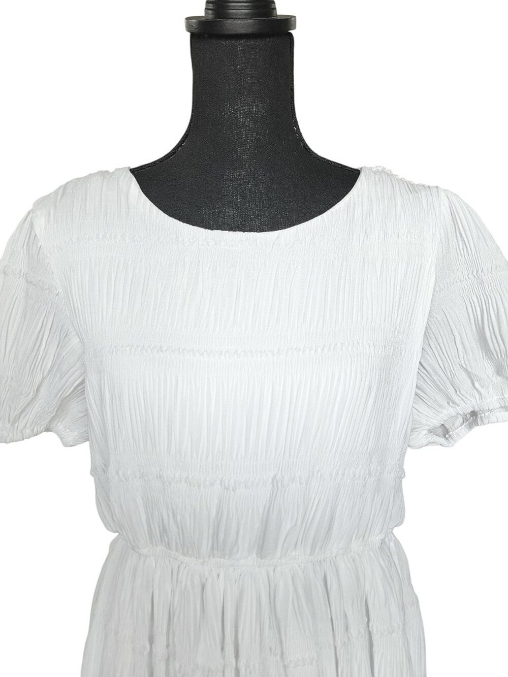 Hayden White Puff Sleeve Pleated Gather Boho Cottagecore Midi Dress Women's S - Picture 4 of 10